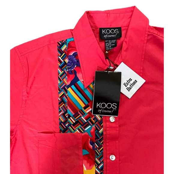 VTG NWT Koos Of Course! M Blouse Shirt Button Up Down Top Red Geo Stretch Artsy - Picture 4 of 4